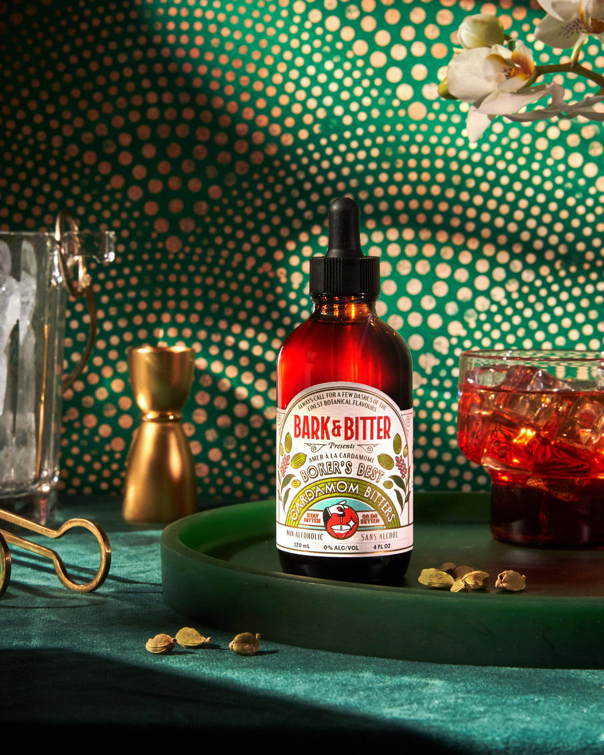 Boker's Best Cardamom Bitters – Non-alcoholic aromatic bitters in a glass bottle